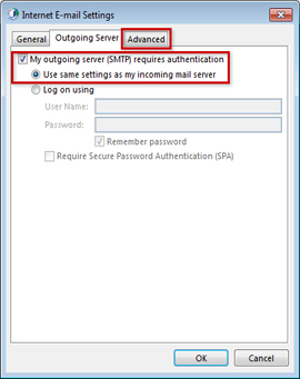Step 7. Select the box labeled My outgoing server (SMTP) requires