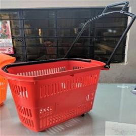 4 Wheels Rolling Plastic Basket Trolley, Material: Plastic