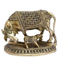 Brass Cow Calf Statue Colour: Golden