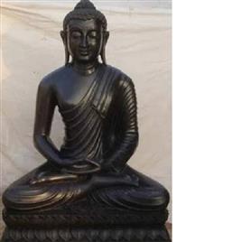 Buddha Statue In Black Stone Size 3Fit, Style: Handmade