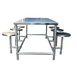 Commercial Ss Dining Table With Seaters, Color: Silver