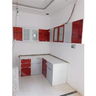 Glossy L Shape Wooden Modular Kitchen, Kitchen Shape: L Shape