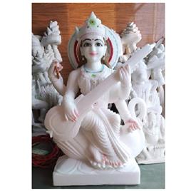 Makrana Marble Sarasvati G Statue, Color: multicolor