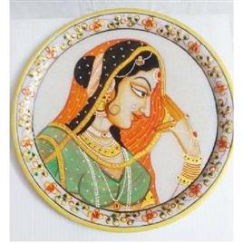 Marble Hand Paint Decorative Plate With Wooden Stand