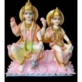 Marble Laxmi Narayan Statue 3, Pattern: Painted