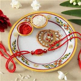 Marble Meenakari Pujan Thali Set