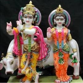 Marble Radha Krishna With Cow Statue, Usage/Application: Temple