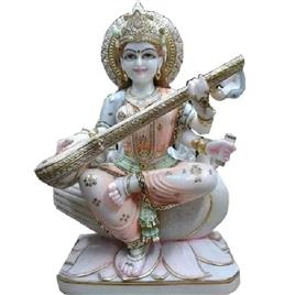 Marble Saraswati Statue In Alwar Vasisth Murti Kala Kendra, Pattern: Painted