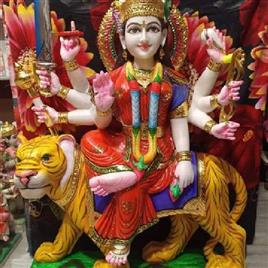 Marble Shera Wali Maa Statue In Alwar Garima Marble Murti Art, Material: Marble