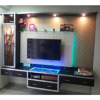 Plywood Wooden Wall Mounted Designer Tv Unit Features Waterproof Warranty 10 15 Years