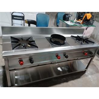 Stainless Steel Solid Three Burner Cooking Range For Hotel