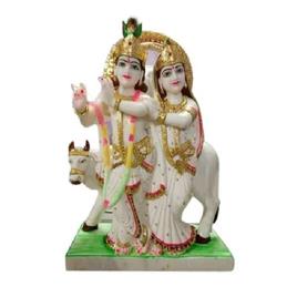 Temple Marble Radha Krishna Statue, Size: 12 inch