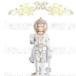 White Gold Marble Hanuman Ji Statue