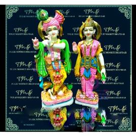 White Marble Lord Radha Krishna Statue, Pattern: Painted