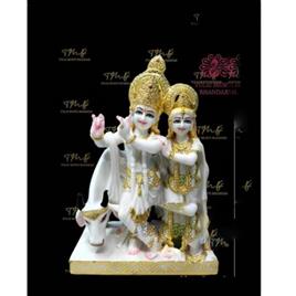 White Marble Lord Radha Krishna With Cow Statue