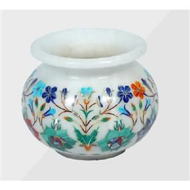 White Marble Matki Shape Flower Pot, Shape: Matki Shape