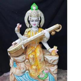 White Marble Sarasvati Maa Statue, Color: White