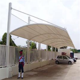 White Outdoor Tensile Car Parking Shed Polished, Height: as per requirement